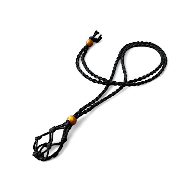 Sort knyttet snre med net til sten og krystaller, Ml 80 x 3 cm