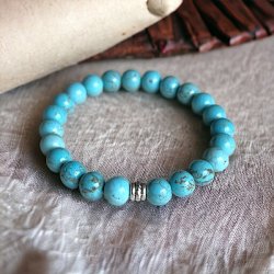 Krystal armbnd | bl Howlit | Brn | 6 mm perler | Ml 14 - 15 cm