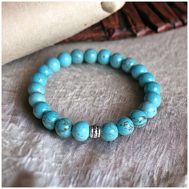 Krystal armb�nd | bl� Howlit | B�rn | 6 mm perler | M�l 14 - 15 cm