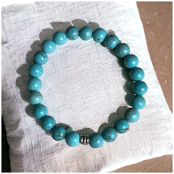 Krystal armbnd | bl Howlit | Brn | 6 mm perler | Ml 14 - 15 cm