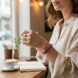 Krystal armbnd i Ametyst | 8 mm stenperler | Ml 16,5 - 19 cm