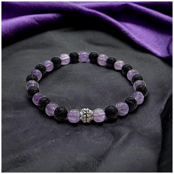 Krystal armbnd  Ametyst | lavasten | 6 mm perler | Ml 16 - 20 cm