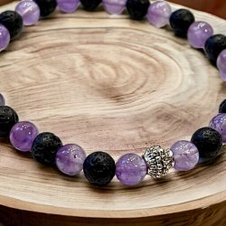 Krystal armbnd  Ametyst | lavasten | 6 mm perler | Ml 16 - 20 cm