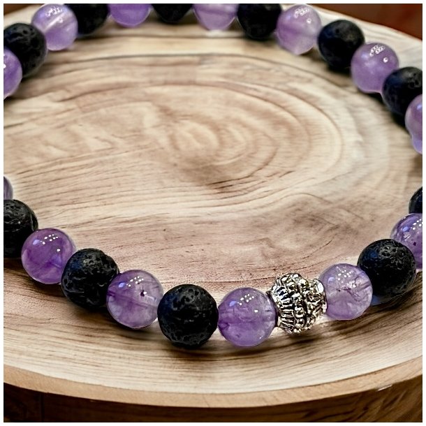 Krystal armbnd  Ametyst | lavasten | 6 mm perler | Ml 16 - 20 cm