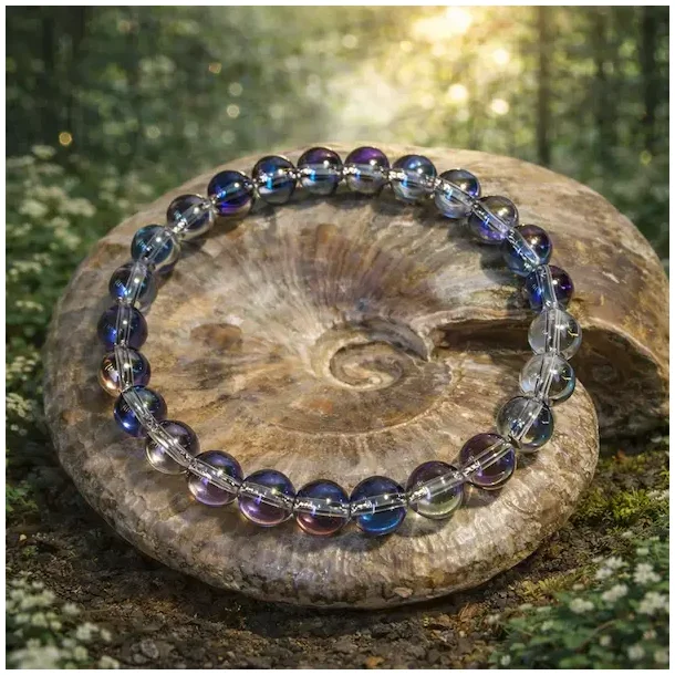 Krystal armb�nd | Aura titanium | rainbow aura | M�l 16 - 18 cm