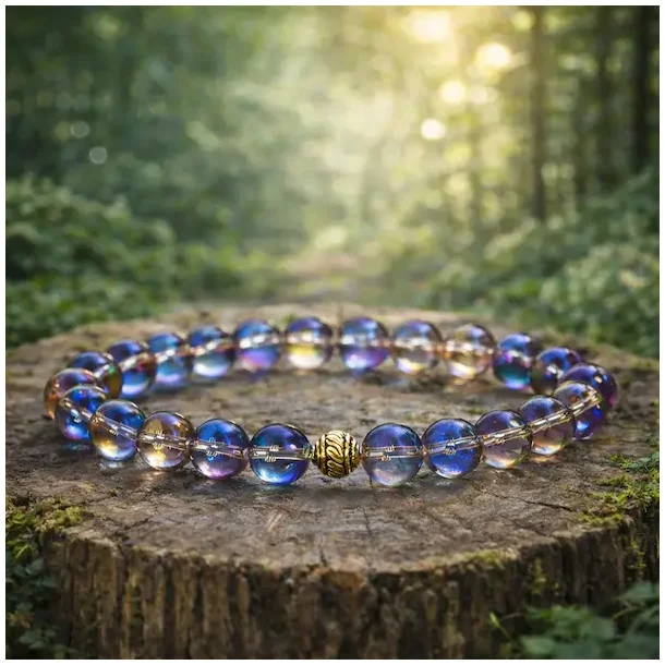 Krystal armb�nd | Aura titanium | rainbow aura | M�l 16 - 18 cm