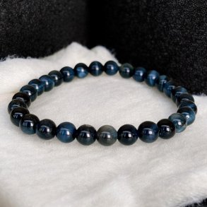 Unikke krystalarmbnd i falkeje/Bl tigerje  16-18 cm, 6 mm perler