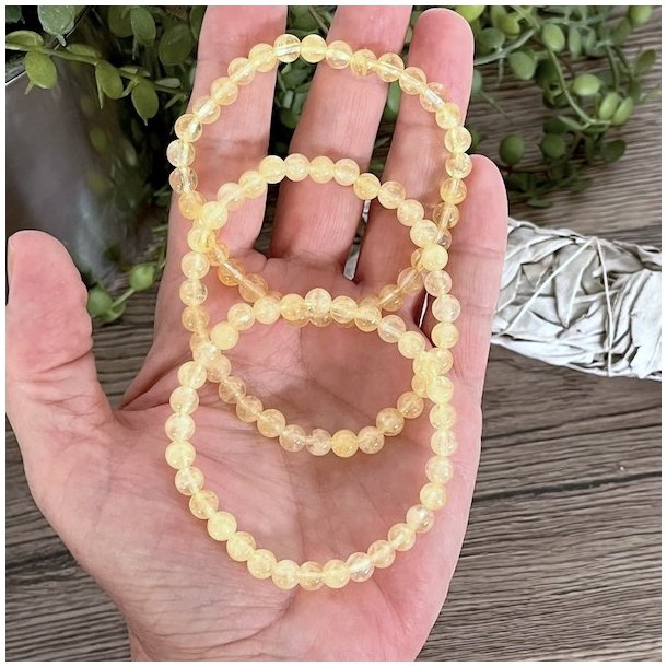 Krystal armbnd | Brndt Citrin | 6 mm. stenperler | Ml 16 - 18 cm