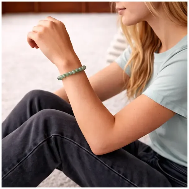 Gr�n Aventurin Krystalarmb�nd � 10 mm Perler, 16,5-18 cm
