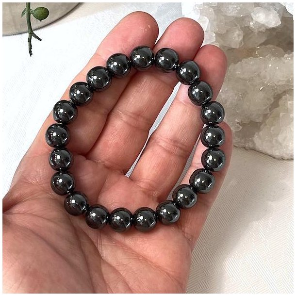 Krystal armbnd i hmatit med 10 mm stenperler,  Ml 17 - 20 cm