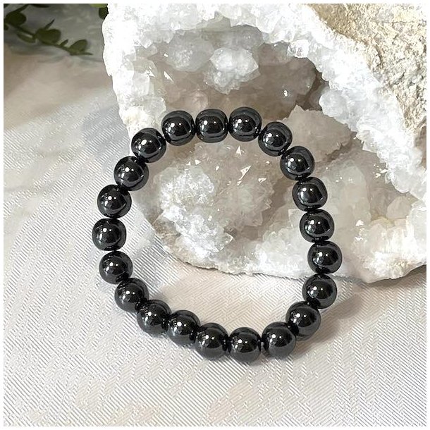 Krystal armb�nd i h�matit med 10 mm stenperler,  M�l 17 - 20 cm