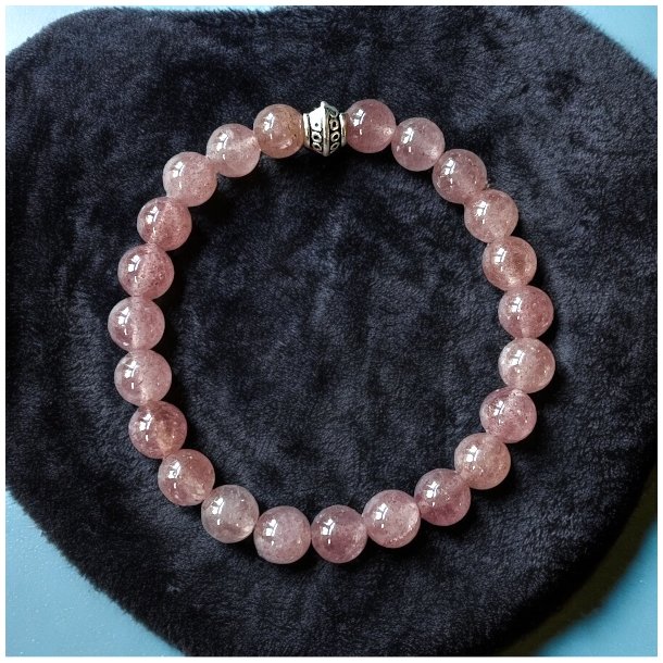 Krystal armb�nd | jordb�rkvarts | 9 mm. stenperler | M�l 16,5 - 18 cm