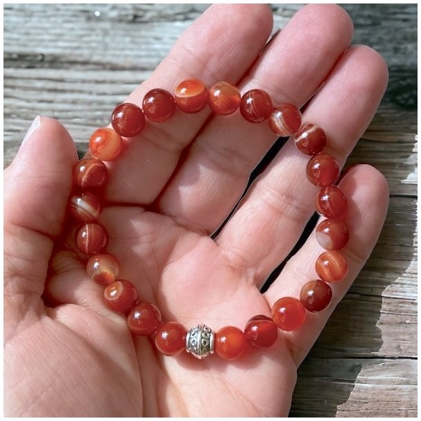 Krystal armbnd | karneol | 8 mm. stenperler | Charm | Ml 16 - 19 cm