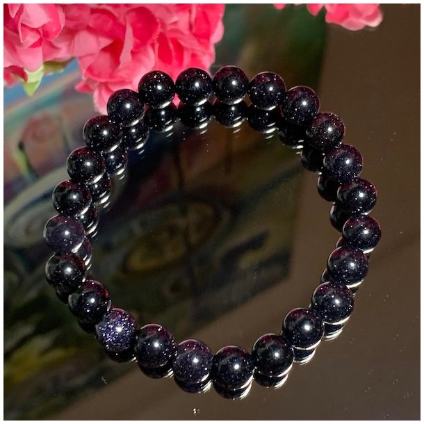 Krystal armbnd | Midnightstone | blue goldstone | 8 mm. stenperler | Ml 16 - 18 cm