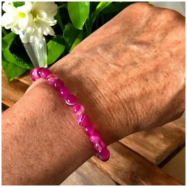 Krystal armb�nd | pink agat | 6 mm stenperler | M�l 15 - 17 cm