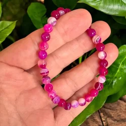 Krystal armb�nd | pink agat | 6 mm stenperler | M�l 15 - 17 cm