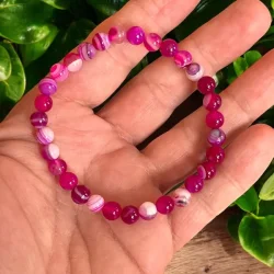 Krystal armb�nd | pink agat | 6 mm stenperler | M�l 15 - 17 cm