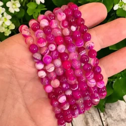 Krystal armb�nd | pink agat | 6 mm stenperler | M�l 15 - 17 cm