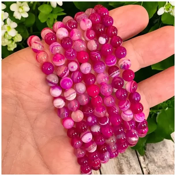 Krystal armb�nd | pink agat | 6 mm stenperler | M�l 15 - 17 cm