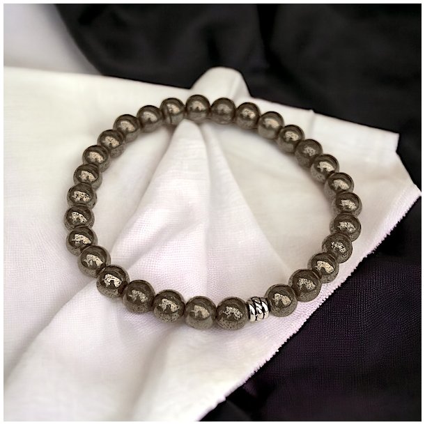 Pyrit krystal armbnd | 6 mm perler | Ml 16 - 18 cm