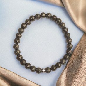 Pyrit krystal armb�nd | 6 mm perler | M�l 16 - 18 cm