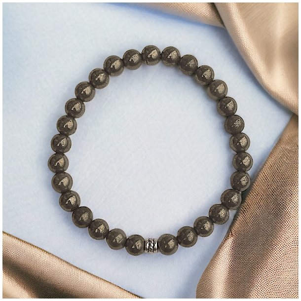 Pyrit krystal armb�nd | 6 mm perler | M�l 16 - 18 cm