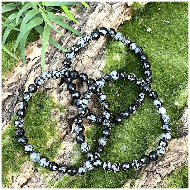 Krystal armbnd snefnug obsidian facetslebet