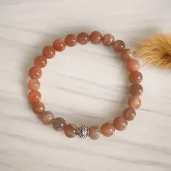 Hndlavet Krystalarmbnd i Solsten 18-20 cm med Forslvet Charm &amp; Energi