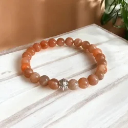 Hndlavet Krystalarmbnd i Solsten 18-20 cm med Forslvet Charm &amp; Energi