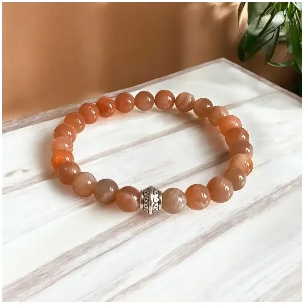 Hndlavet Krystalarmbnd i Solsten 18-20 cm med Forslvet Charm &amp; Energi