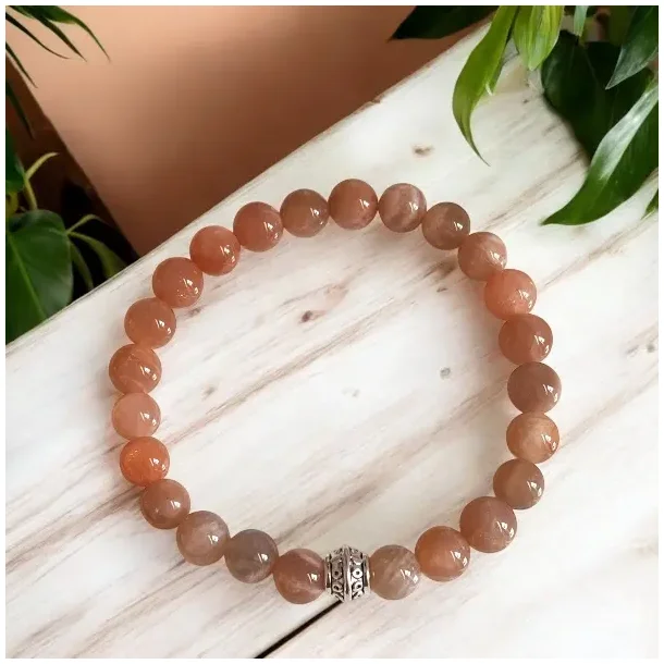 Hndlavet Krystalarmbnd i Solsten 18-20 cm med Forslvet Charm &amp; Energi