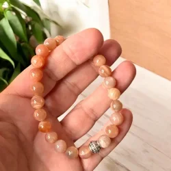 Hndlavet Krystalarmbnd i Solsten 18-20 cm med Forslvet Charm &amp; Energi