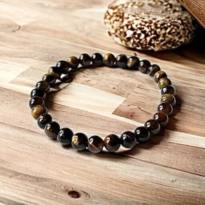 Krystal armb�nd i tiger�je jaspis | 6 mm stenperler | M�l 16 - 18 cm