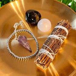 Kraftfuldt Spirituelt Kit med Terahertz Armbnd, Ametyst Pendul &amp; Palo Santo