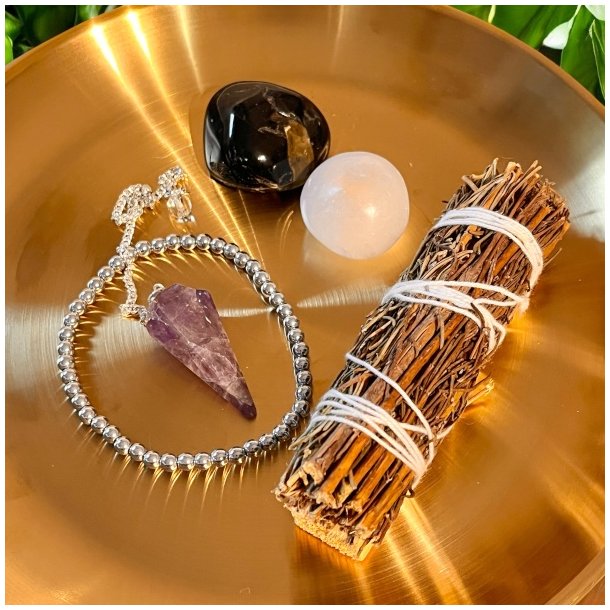 Kraftfuldt Spirituelt Kit med Terahertz Armbnd, Ametyst Pendul &amp; Palo Santo