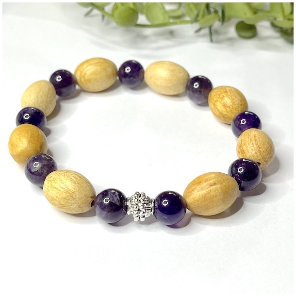 Krystal armbnd | Ametyst | palo santo | Ml 16 - 18 cm
