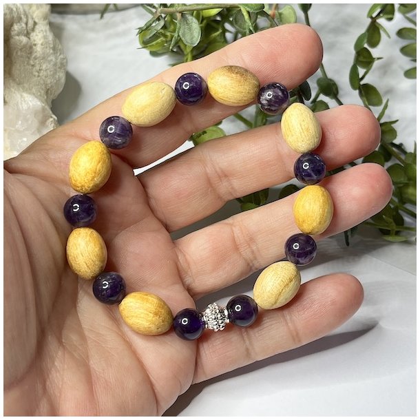 Krystal armb�nd | Ametyst | palo santo | M�l 16 - 18 cm