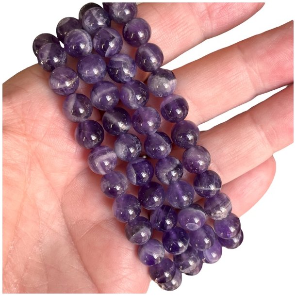 Krystal armbnd i Bnd Ametyst m. charm | 8 mm stenperler | Ml 16 - 18 cm