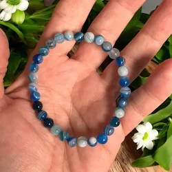 Krystalarmb�nd i bl� agat � 6 mm perler � Ro, styrke og pasform til 15�17 cm 