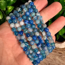 Krystalarmb�nd i bl� agat � 6 mm perler � Ro, styrke og pasform til 15�17 cm 
