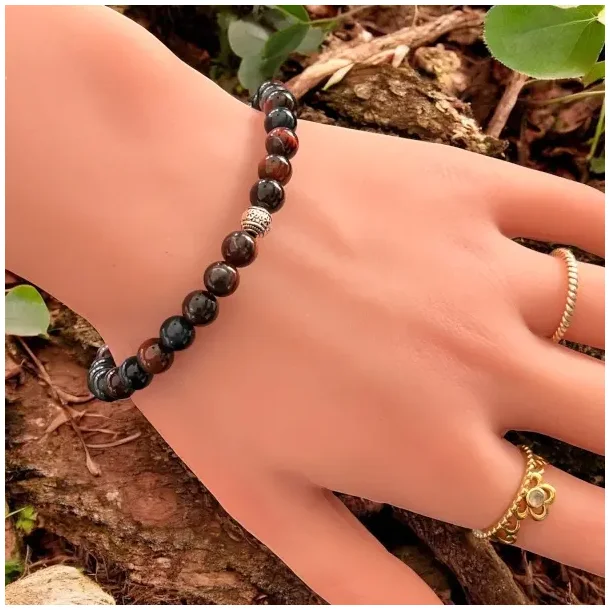 Skytsenglens Vej  Bl Tigerje &amp; Okseje krystalarmbnd, 17-19 cm