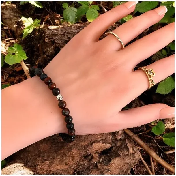 Skytsenglens Vej  Bl Tigerje &amp; Okseje krystalarmbnd, 17-19 cm