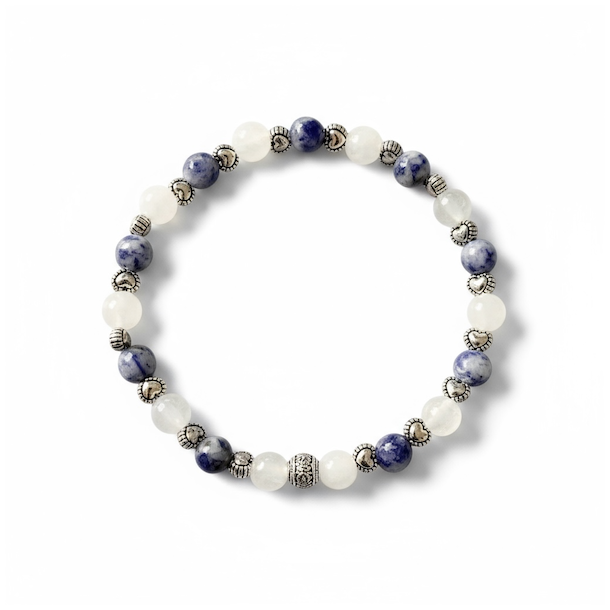 HjerteRo krystalarmb�nd i sodalit og hvid jade � passer h�ndled 16-18 cm