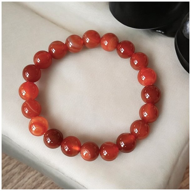 Krystal armb�nd | karneol | 10 mm. stenperler | M�l 17 - 20 cm