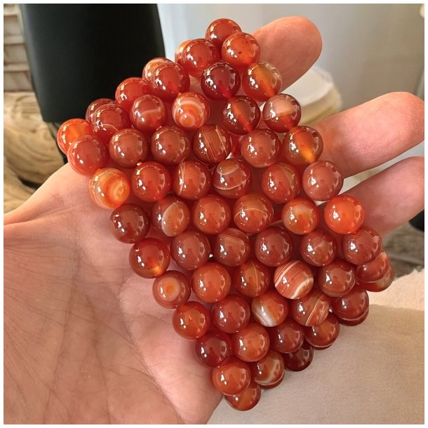 Krystal armbnd | karneol | 10 mm. stenperler | Ml 17 - 20 cm