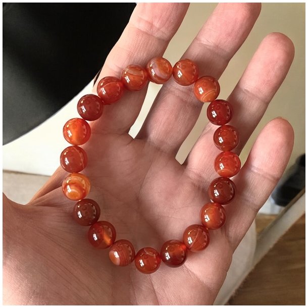 Krystal armbnd | karneol | 10 mm. stenperler | Ml 17 - 20 cm