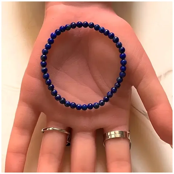 Lapis Lazuli armb�nd 4 mm � �gte krystalarmb�nd til intuition, beskyttelse og ro