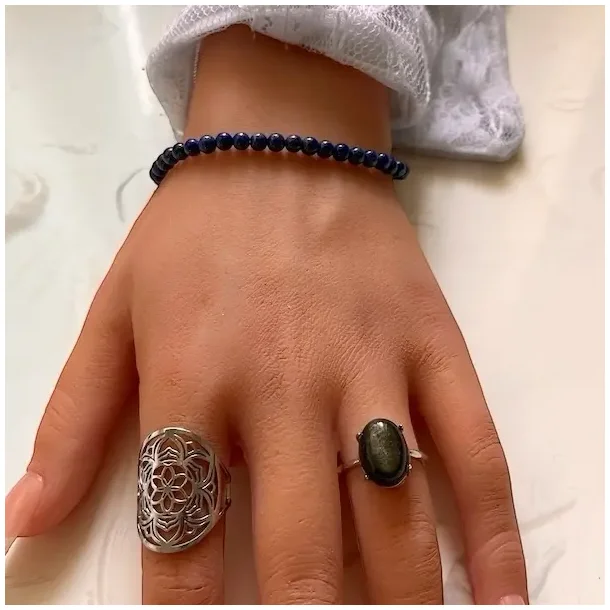 Lapis Lazuli armb�nd 4 mm � �gte krystalarmb�nd til intuition, beskyttelse og ro