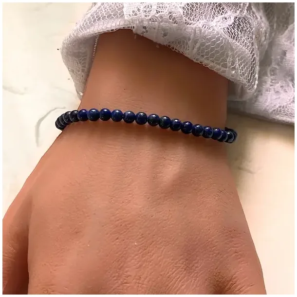 Lapis Lazuli armb�nd 4 mm � �gte krystalarmb�nd til intuition, beskyttelse og ro