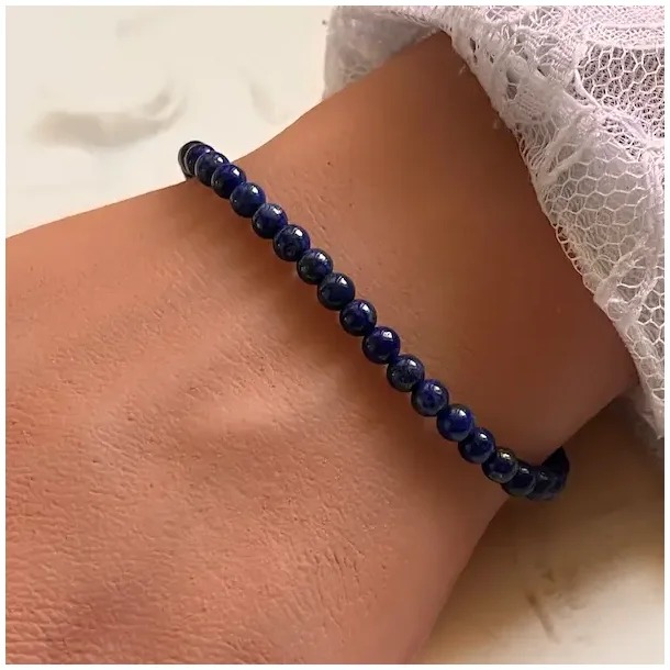 Lapis Lazuli armb�nd 4 mm � �gte krystalarmb�nd til intuition, beskyttelse og ro